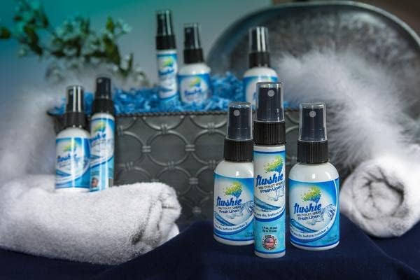 Flushie Pre-Toilet Spray Travel Size Toiletries Bathroom Spray for Toilet Deodorizer Traveling Essentials - Poop Odor Eliminator (Linen, 1oz 3pack)