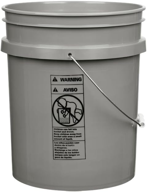 House Naturals 5 Gallon Premium HPDE Plastic Bucket - Made in USA Food Grade Storage Container, BPA Free All Purpose Pail (3, Gray)