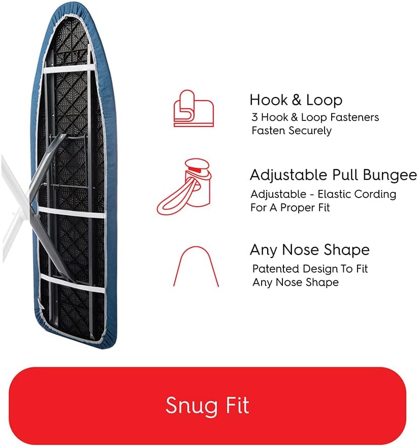 TIVIT Ironing Board Cover 13 x 45, Performance Grade Titanium Coated Pro Grip Pad & Covers - Superior Scorch & Stain Resistance, High Heat Reflection, 3 Padded Layers 3 Fastener Straps - Made In Italy