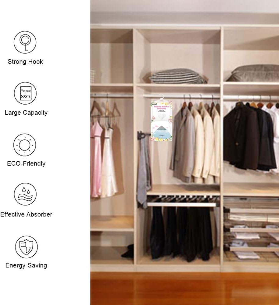 CANAGER Hanging Moisture Absorber, Lemon Rose Moistureproof Hanging Bag,Dehumidifier Bag (8 packs) Hanging Closet Dehumidifier Bags, Moisture Absorb 12.5 oz