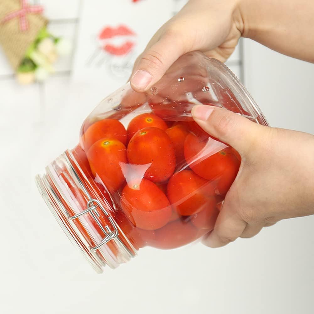 32oz Glass Food Storage Jars with Airtight Clamp Lids,Set of 4 Airtight Glass Canister Square- Clear Storage Container for Kitchen Container Storing Sugar, Flour, Cereal,Coffee,Spice…