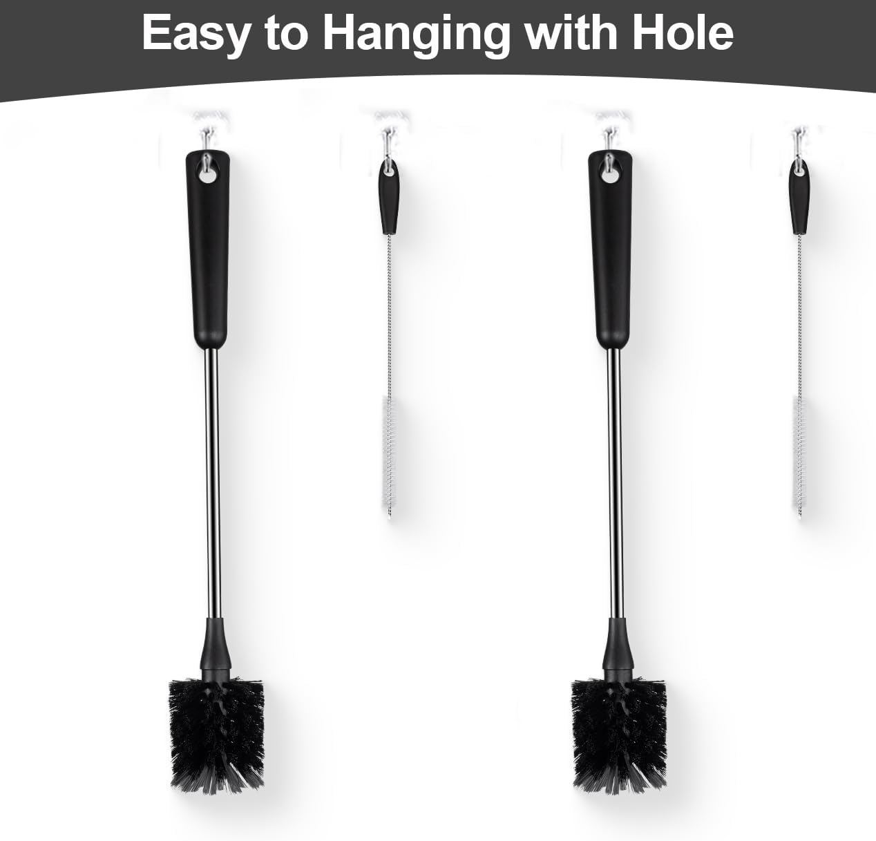 4 Pack Water Bottle Brushes with Straw Cleaner, Stainless Steel Handle Baby Bottle Brush Cleaner, Kitchen Scrub Cleaning Brushes for Cup, Wine Glasses, Coffee Mugs, Tumblers, Wine Decanters, Black