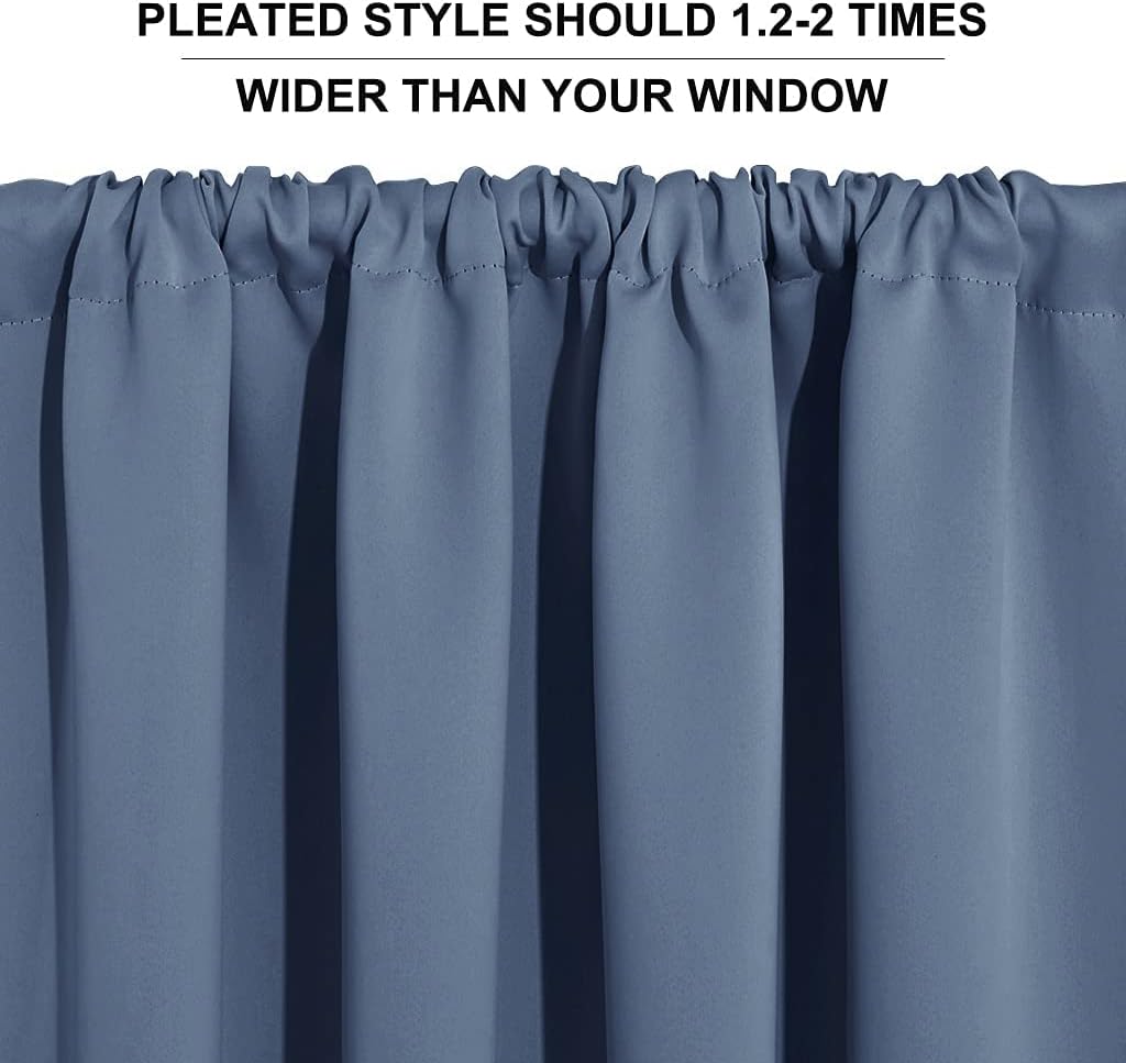 RYB HOME Blue Blackout Curtains 63 inch Length 2 Panels Set - Thermal Insulated Noise Reducing Energy Efficiency Small Window Decor for Kitchen Bedroom Bathroom, W42 x L63 inch, Stone Blue