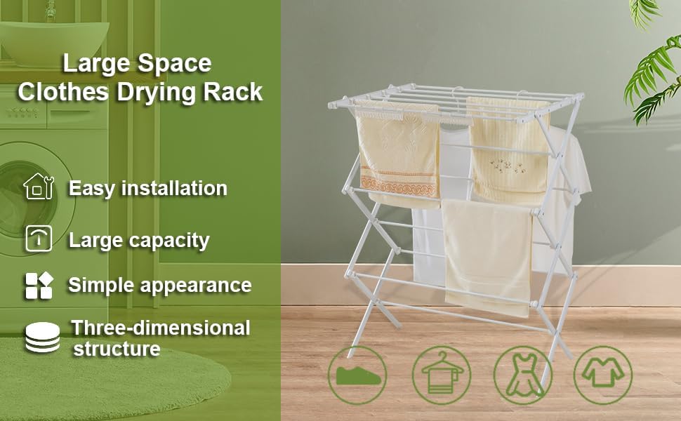 3 Tiers Foldable Clothes Drying Rack, Vertical Laundry Rack Portable and Collapsible for Storage Indoor Outdoor, Pearly White