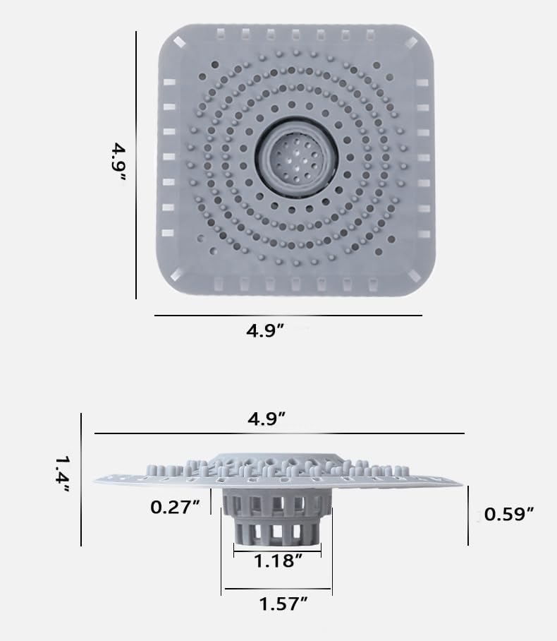 Drain Hair Catcher, Silicone Bathtub Drain Protector 2 PCS (Gray/Black, Square)