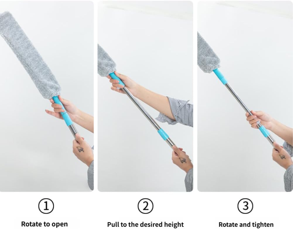 Saker Plus Retractable Gap Dust Cleaning Artifact, Saker Plus Flat Duster for Under Furniture, Reusable Washable Bendable Dusting Wand with Microfiber Dusting Cloths (3PCS)