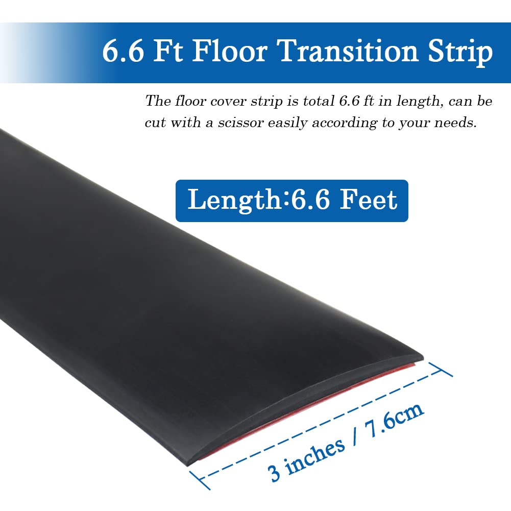 Floor Transition Strip Self Adhesive Floor Cover Strips Laminate 3" Wide Vinyl Flat Divider Transitions (7.5cm, 6.56Ft, Black)