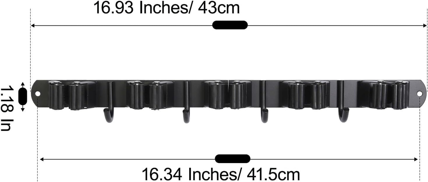 voze 5 Racks and 4 Hooks Mop and Broom Holder Wall Mount, Self Adhesive Heavy Duty Broom Hanger Organizer Storage Tool Racks for Kitchen Garden Laundry Garage Black