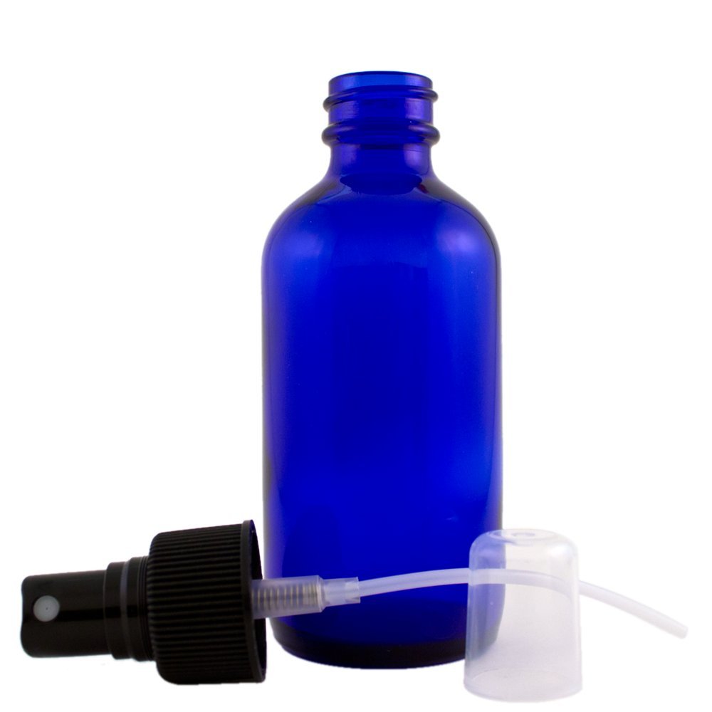 4 fl oz Cobalt Blue Glass Bottle with Black Spray Cap (12 Pack)