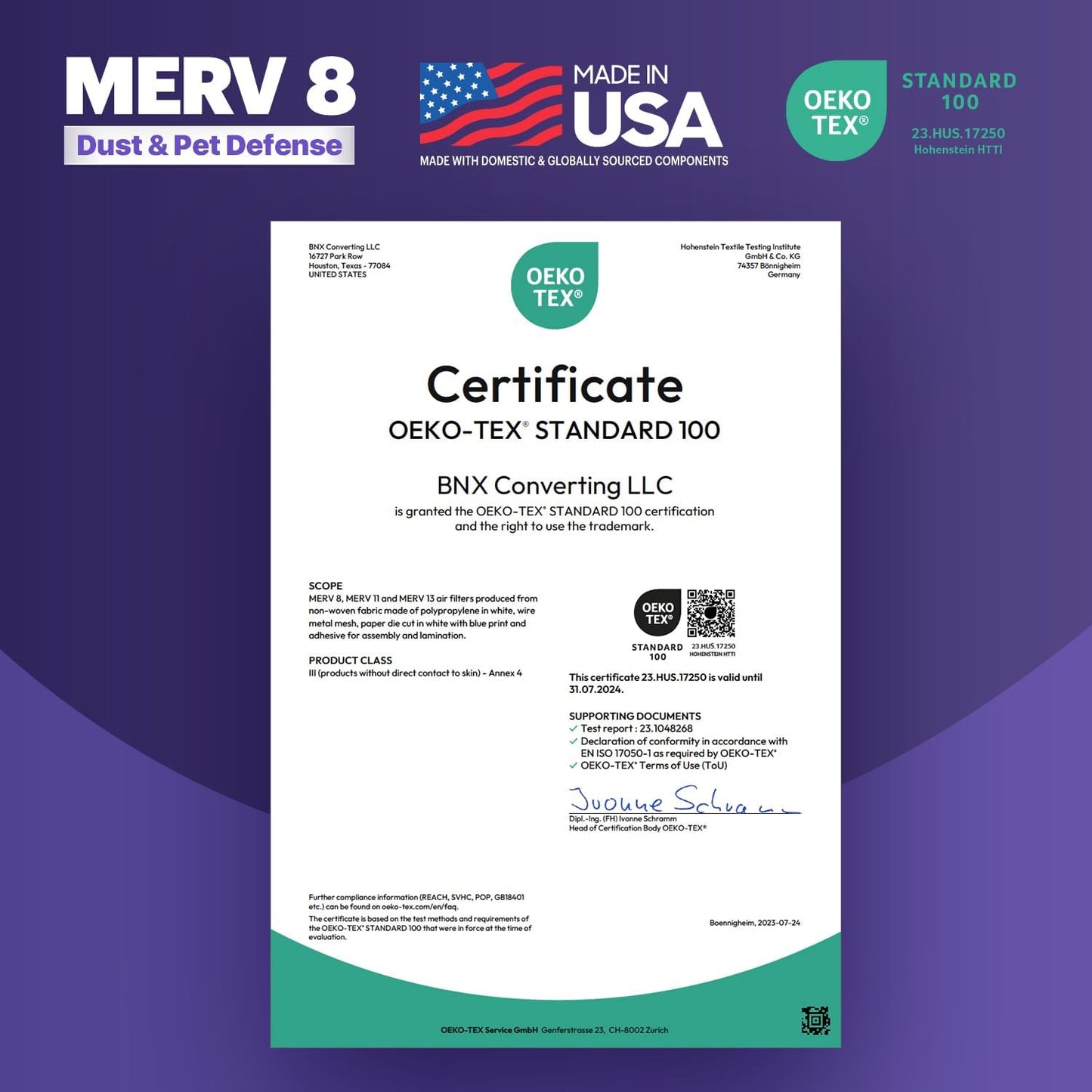 BNX TruFilter 16x16x1 Air Filter MERV 8 (6-Pack) - MADE IN USA – Dust & Pet Defense Air Conditioner HVAC AC Furnace Filters for Dust, Pet, Mold, Pollen MPR 600 – 700 & FPR 5