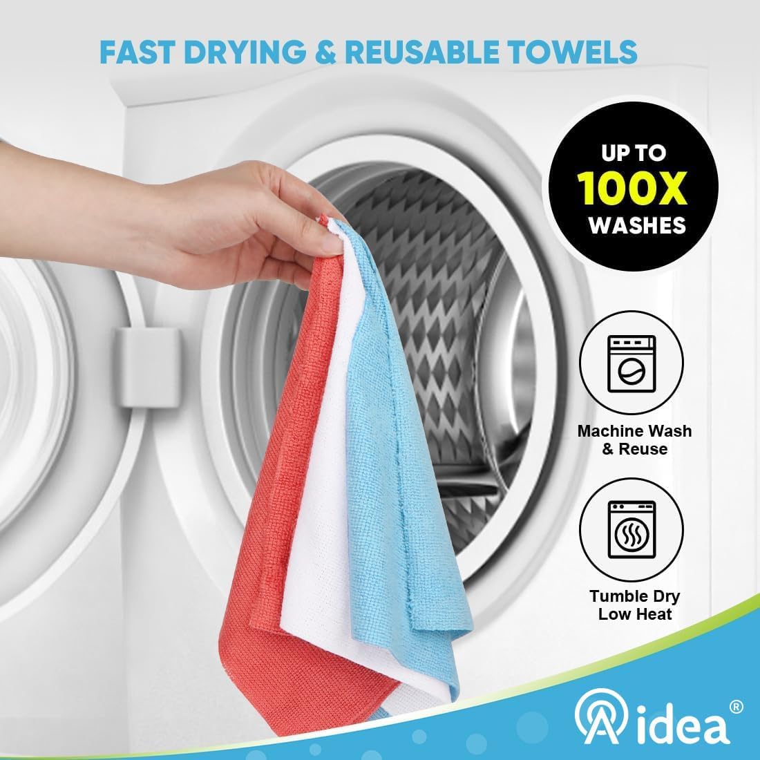 AIDEA Microfiber Cleaning Cloth 165 Sheets 3 Roll, Microfiber Towels for Cars, Blue Shop Towels, Shop Rags Washable, Cleaning Rags Reusable Paper Towels for Automotive, Workshops, House,11×9"
