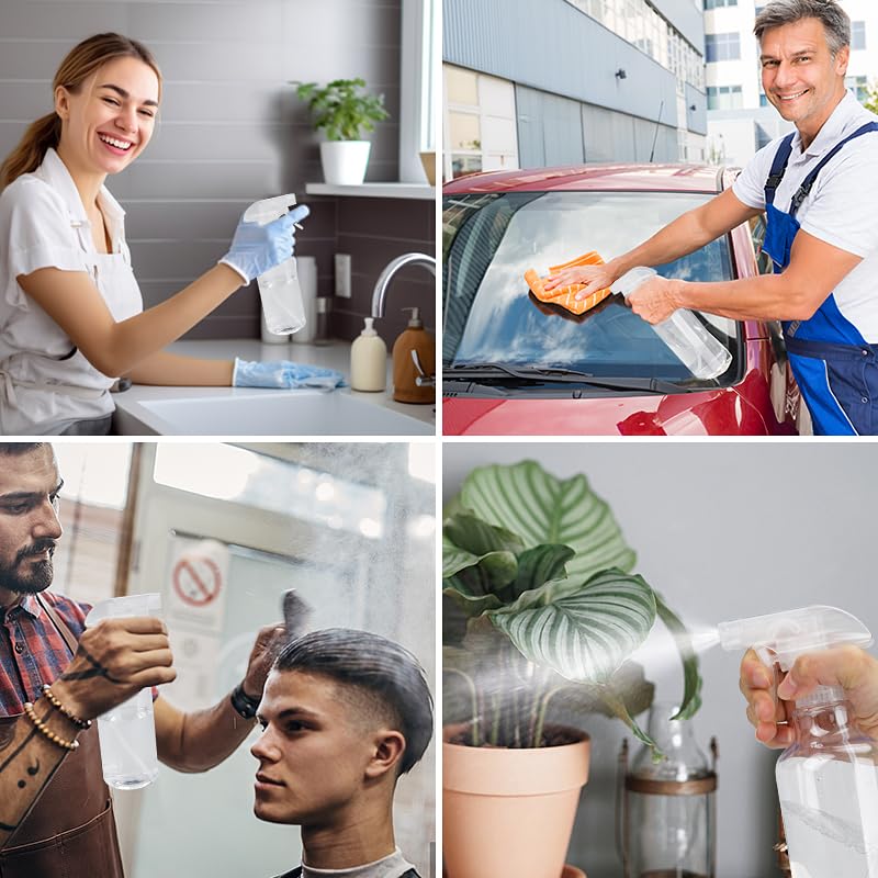 Plastic Spray Bottles Empty Spray Bottle 16.9oz/500ml 2 Pack Heavy Duty Spraying Bottles Mist/Stream Water Bottle for Cleaning Solutions, Essential Oils, Hair (Clear)