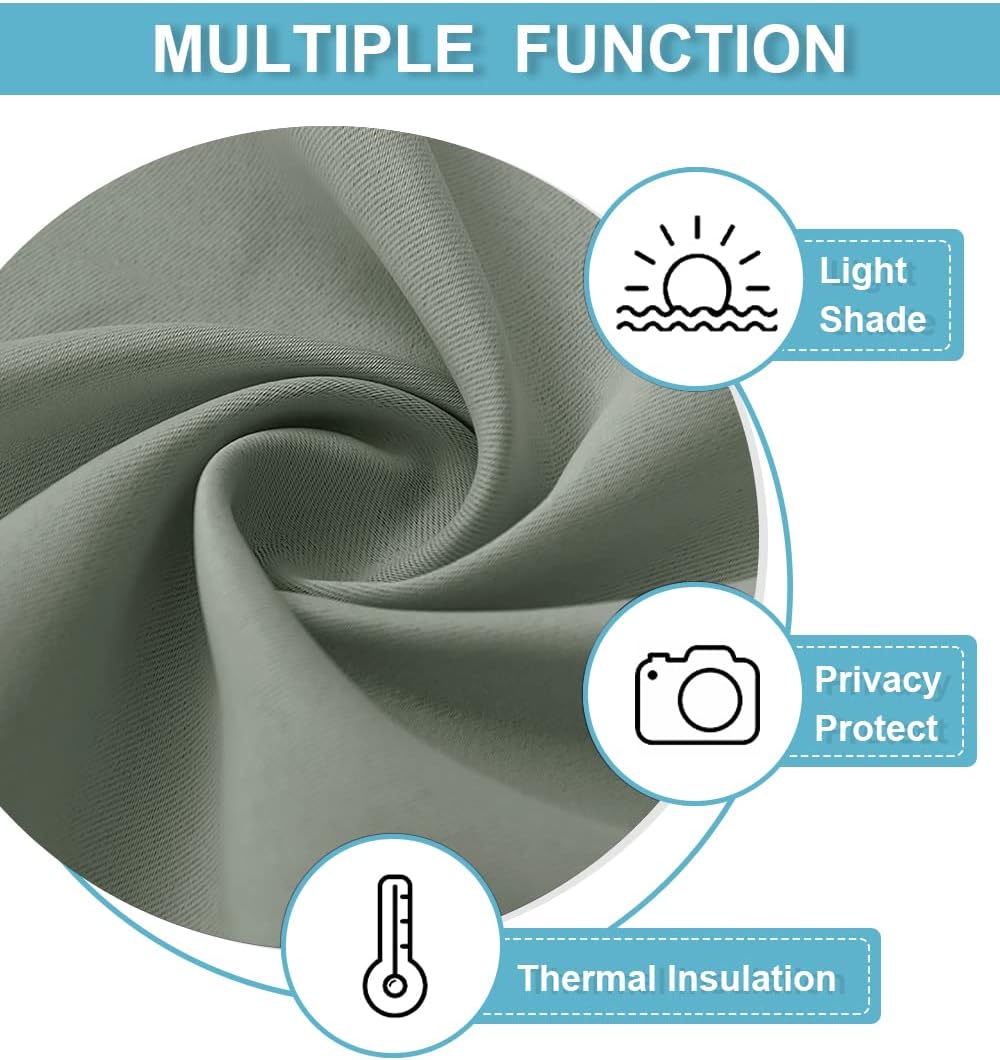 RYB HOME Dorm Curtains Room Darkening, 45 inch Length Privacy Window Treatment Thermal Insulated Covers for Shortage Room Studio Nursery, W42 x L45 inch, 2 Panels, Grayish Green