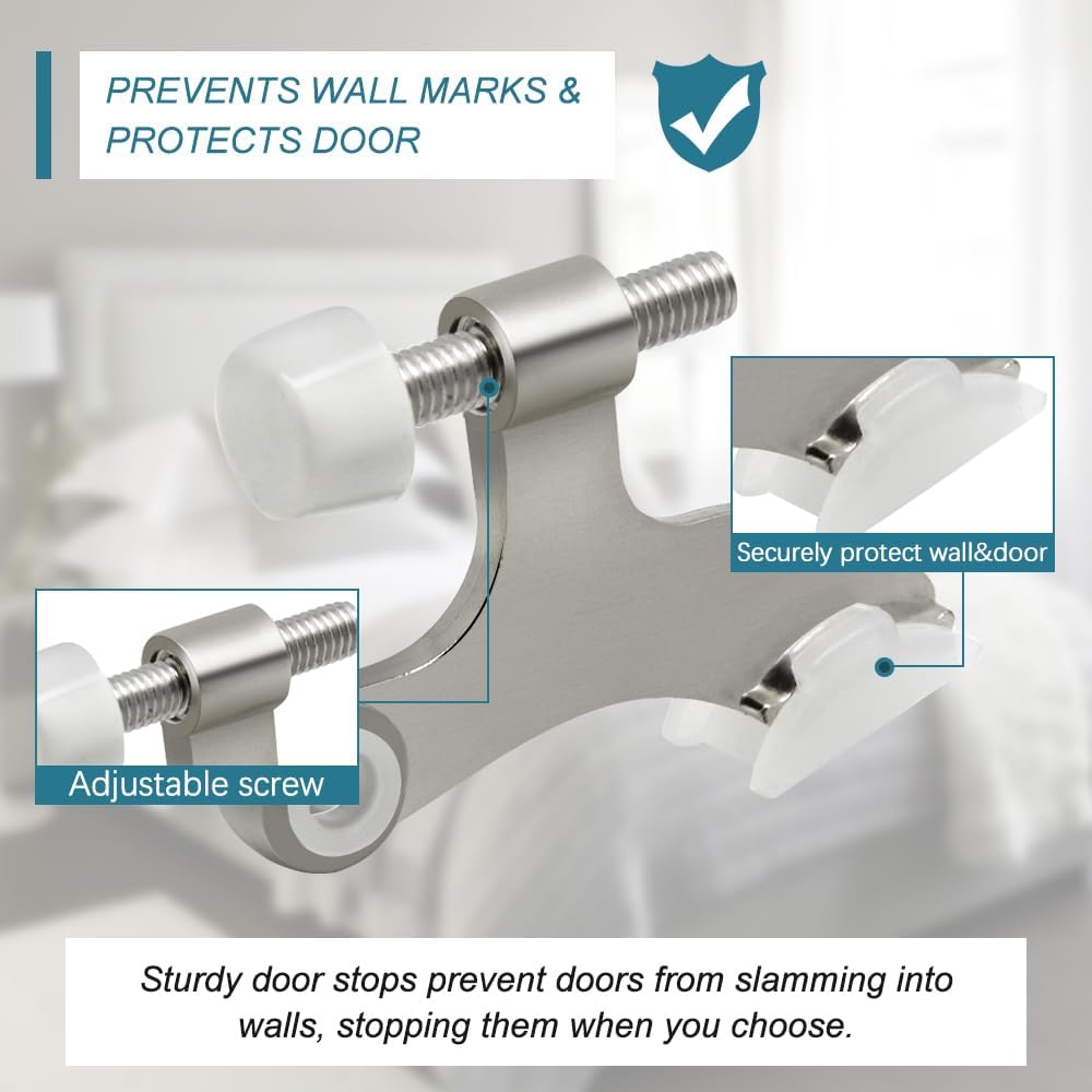 12 Pack Hinge Pin Brushed Nickel Door Stopper, Adjustable Heavy Duty Hinge Pin Door Stop with Rubber Bumper Tips
