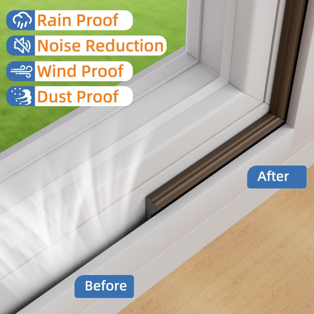 Wedge-Shape Window Weather Stripping Door Frame Seal Strip 118” Brown,Upgrade Black Foam,Soundproofing,Draft Stopper,Winter Insulation,Noise Blocker, Gap Filler for Exterior Front Door Side