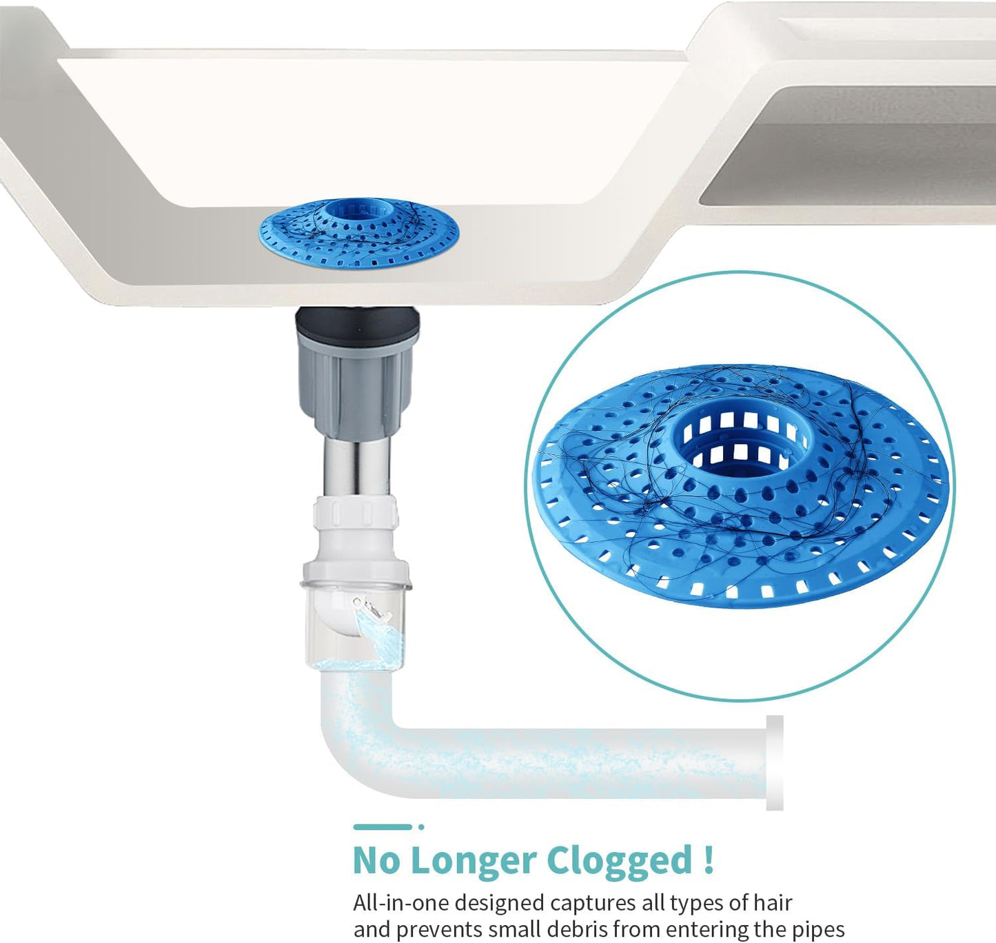 Shower Hair Drain Catcher, Silicone Bathtub Drain Hair Catcher Strainer, All-in-one Tub Hair Catcher Drain Protector for 1.48'' to 1.76'' Regular Drains, 3PCS/Blue