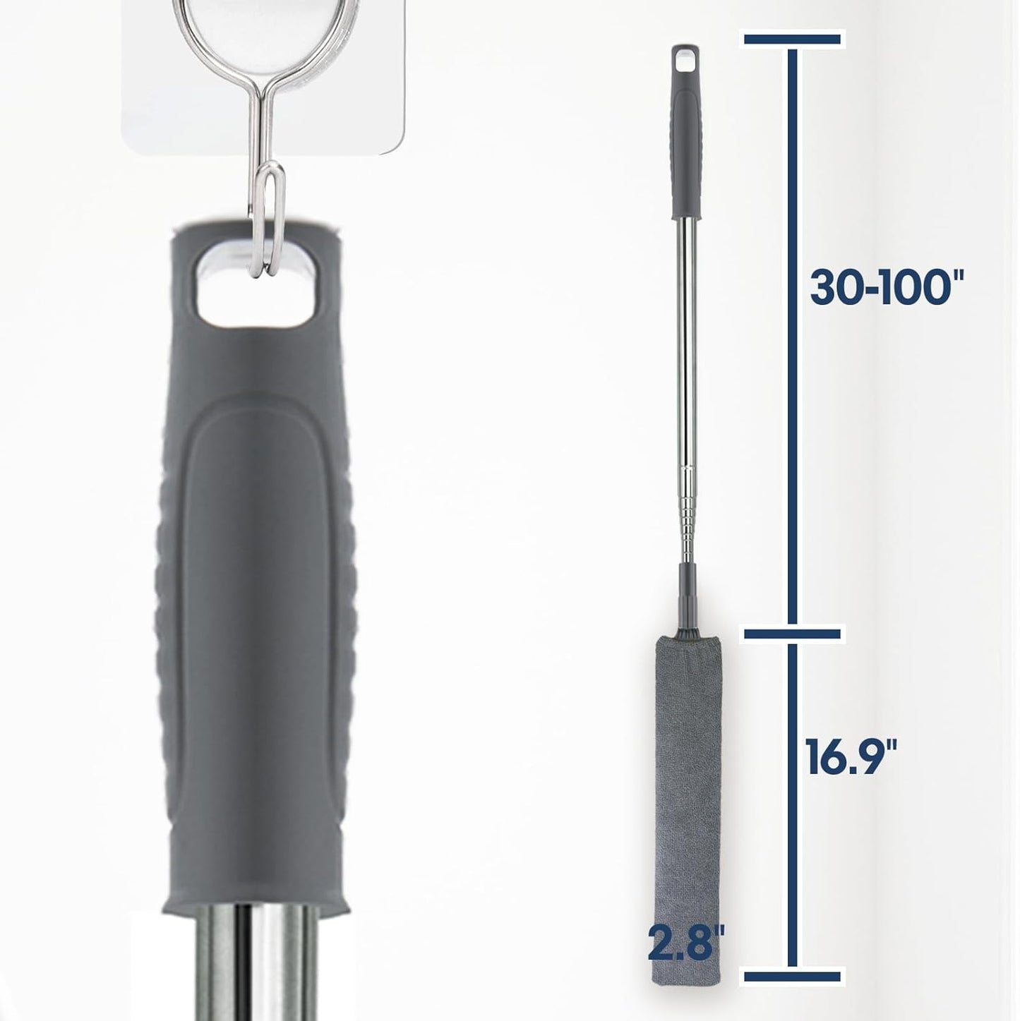 Retractable Gap Dust Cleaner with Extension Pole, Cleaning Tools with 3 Microfiber Dusting Cloths, Extendable Long Handle Duster for Cleaning Under Refrigerator Furniture Appliance