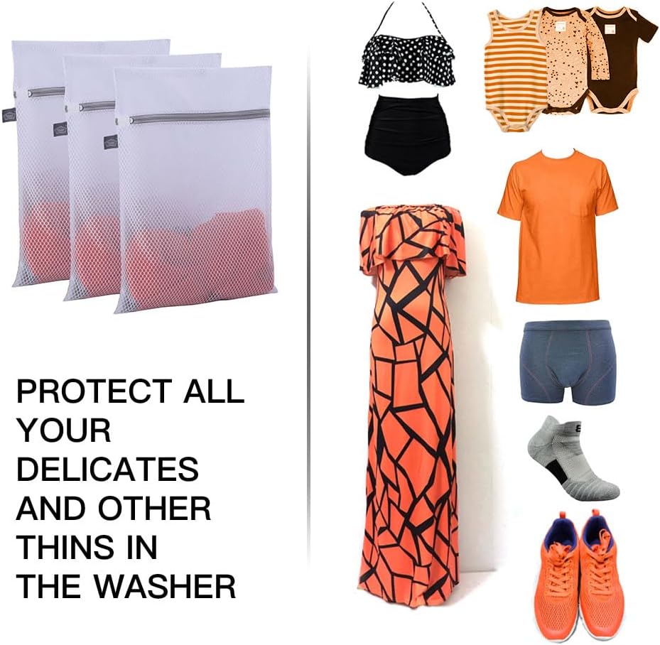 Kimmama Small Laundry Bags Mesh Wash Bag, Lingerie Bags for Washing Delicates, Net Washer Sack with Zipper, Dryer Pouch for Cleaning and Drying Cloths, Garment, Sweater, Bra, Pant, Sock, Toys, Gloves