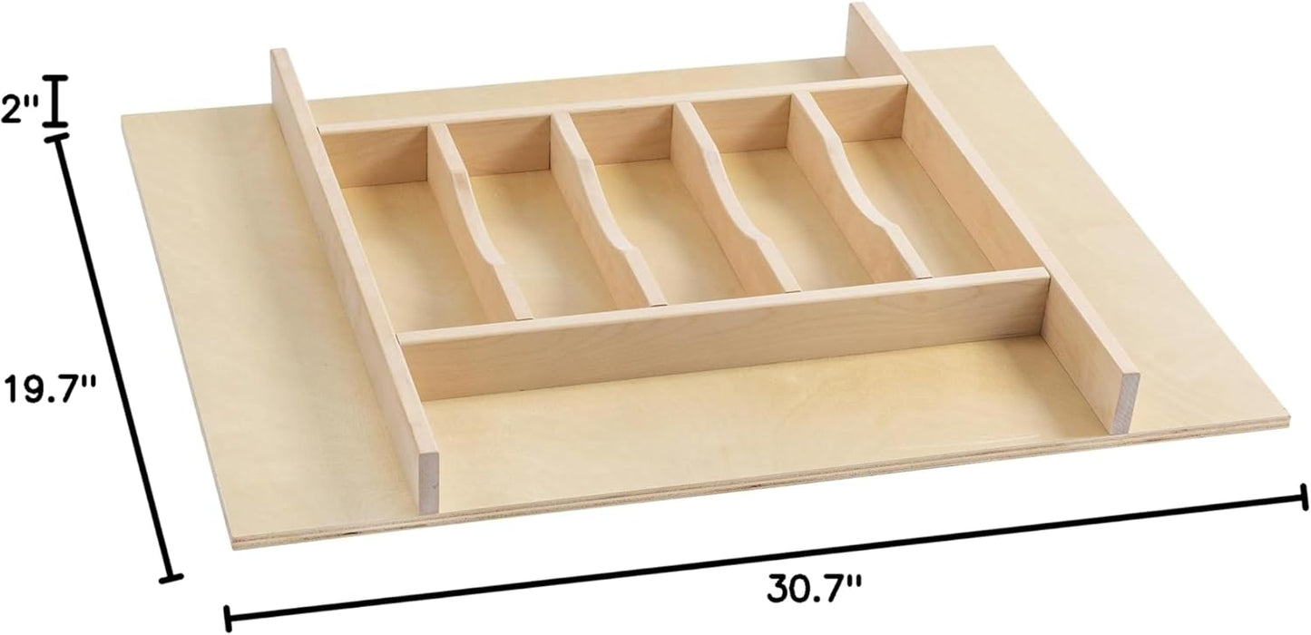 WelFurGeer Premium Wooden Silverware Organizer for Kitchen Drawers, Utensil Tray for Kitchen Drawer, Cutlery Drawer Organizer for Forks, Spoons, Knives - Sturdy Birchwood, Natural Finish