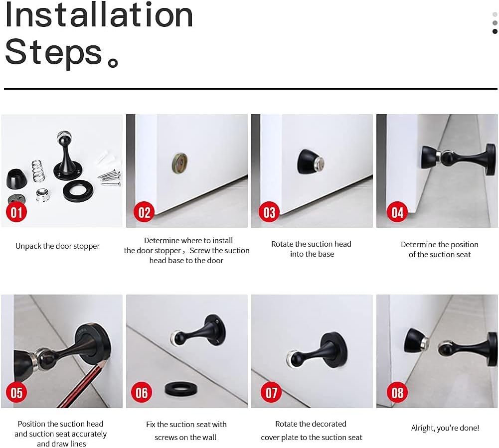 YAGU Silver Door Stopper 4 Pack Magnetic Door Stops Zinc Alloy Brushed Nickel Door Catch Door Holder Wall Floor Mounted Metal Soft-Catch