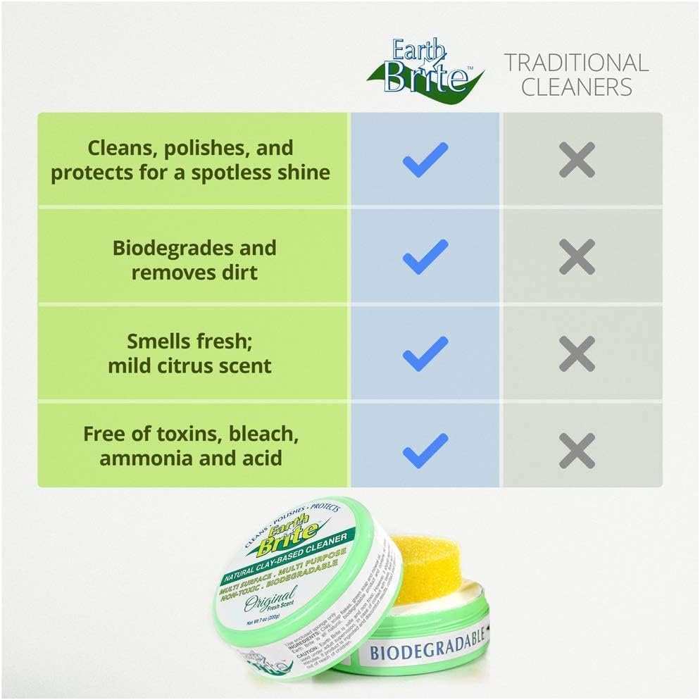 All Natural Multipurpose Cleaner for Bathroom, Floor, Kitchen and More | 300g Original Natural Clay Tub + Sponge (2-Pack) Includes Bonus Diamond Towel Cleaning Supplies Kit