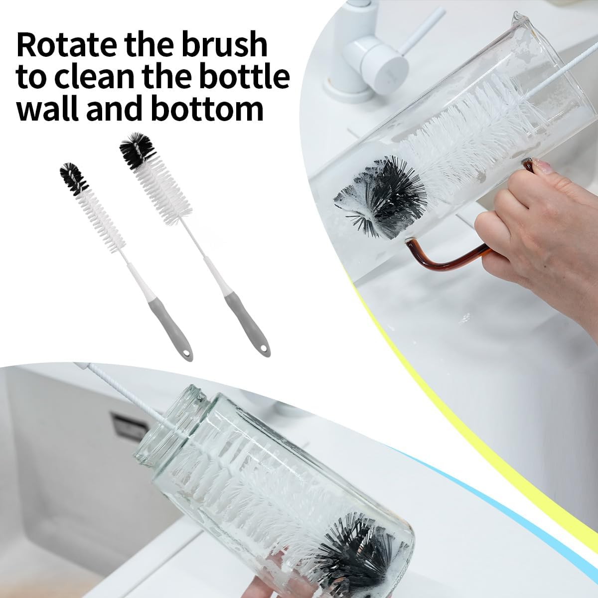 Bottle Cleaner Brush Set - Long Handle Bottle Brushes for Cleaning Narrow Neck Bottles, Beer, Wine, Baby Bottle, Pipes, Tubes, and Small Bottle
