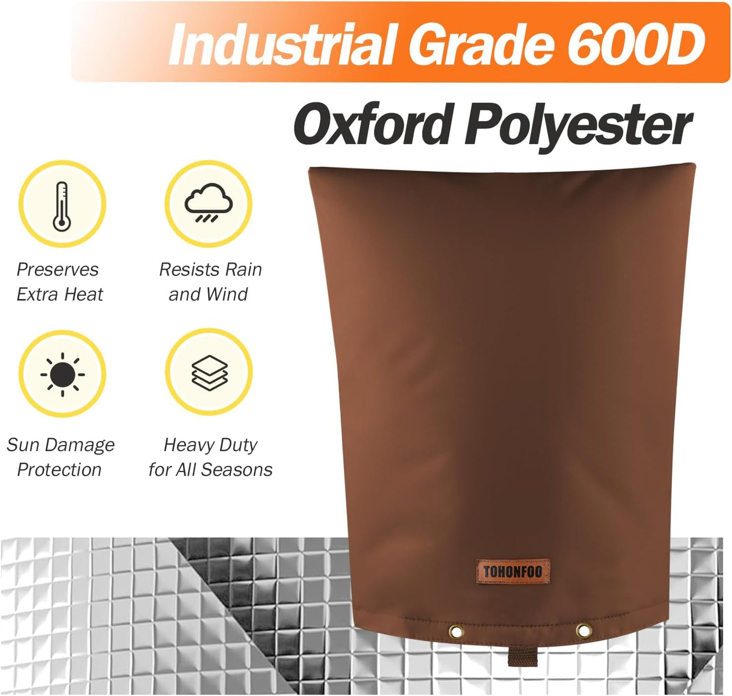 TOHONFOO Backflow Preventer Pipe Insulation Cover (5°F) - Irrigation Sprinkler Valve Insulated Pouch - Water Well Pump Cover - Sturdy 5 Layers for Winter Freeze Protection, 16" W x 20" H, Brown