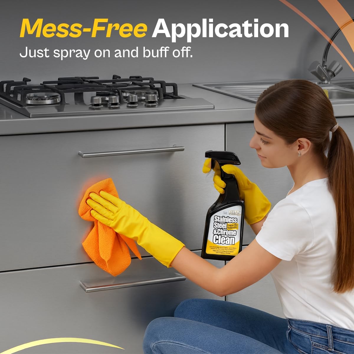 FLITZ Stainless Steel & Chrome Clean - 8oz Bottle, USA-Made Stainless Steel Cleaner Spray for Appliances - Grill, Fridge, Sink Stain Remover - Also Works on Aluminum Surfaces (1 Pack)