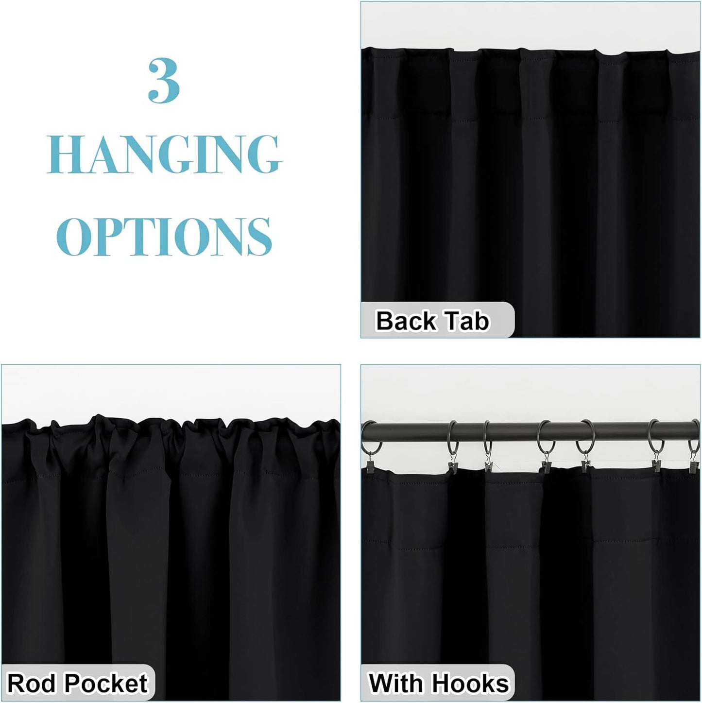 RYB HOME Blackout Curtains 80 inches Long Thermal Insulating Large Window Curtains for Living Room Bedroom Dining Home Office Backdrop, Black, W 42 x L 80 per Panel, 2 Panels