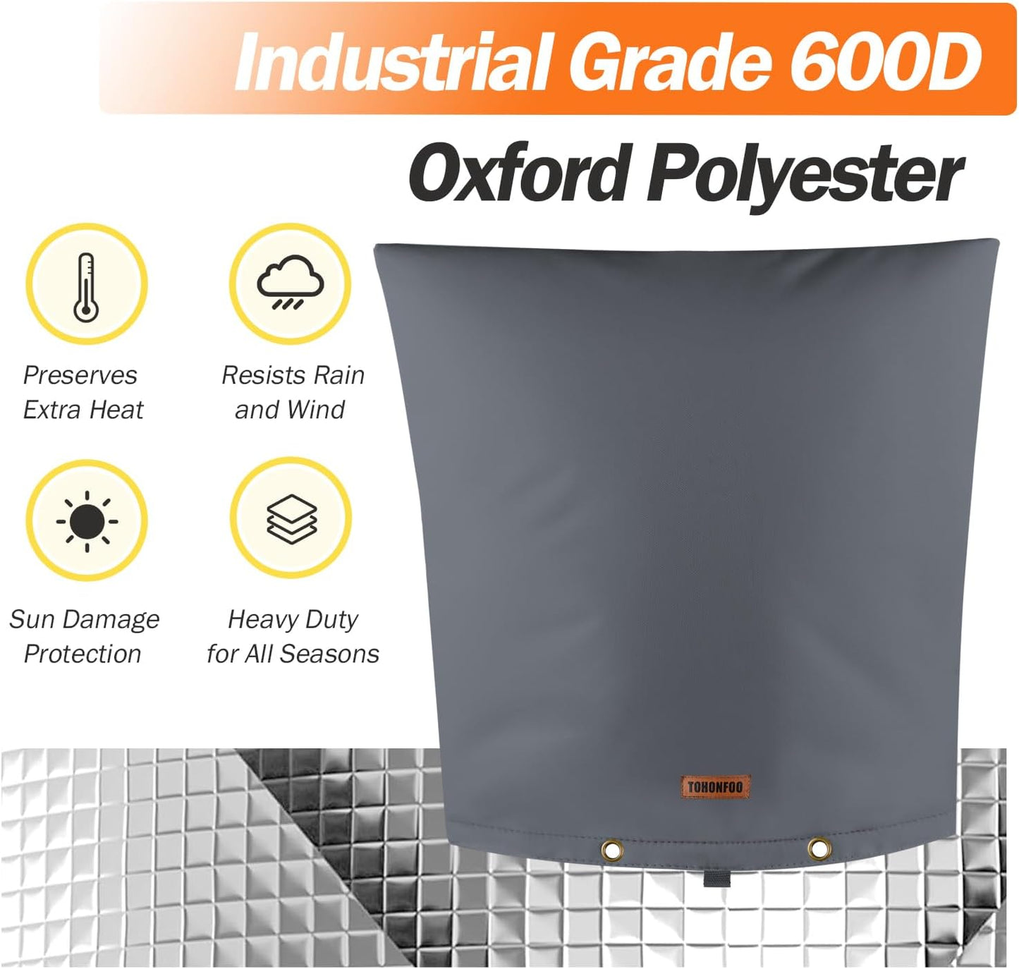 TOHONFOO Backflow Preventer Pipe Insulation Cover (5°F) - Irrigation Sprinkler Valve Insulated Pouch - Water Well Pump Cover - Sturdy 5 Layers for Winter Freeze Protection, 24" W x 26" H, Grey