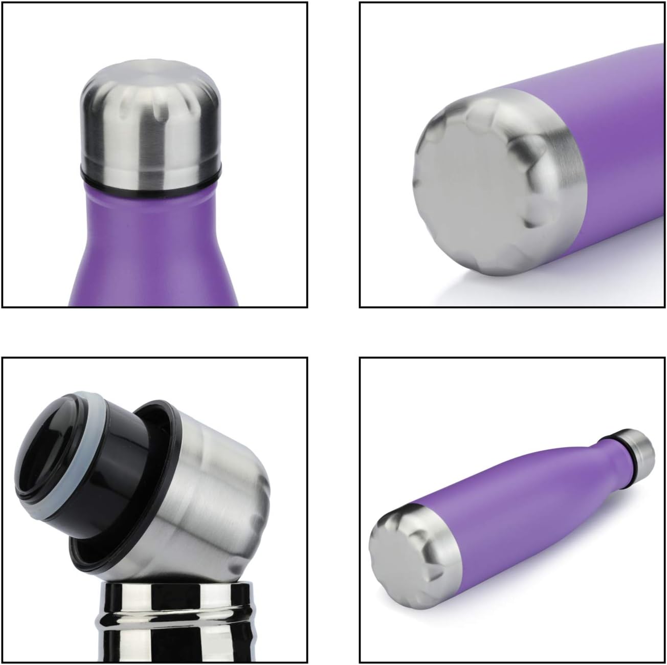 MEWAY 17oz Sport Water Bottle 4 Pack Vacuum Insulated Stainless Steel Leak-Proof Double Wall Cola Shape Water Bottle,Keep Drinks Hot & Cold(Purple,4 Pack)