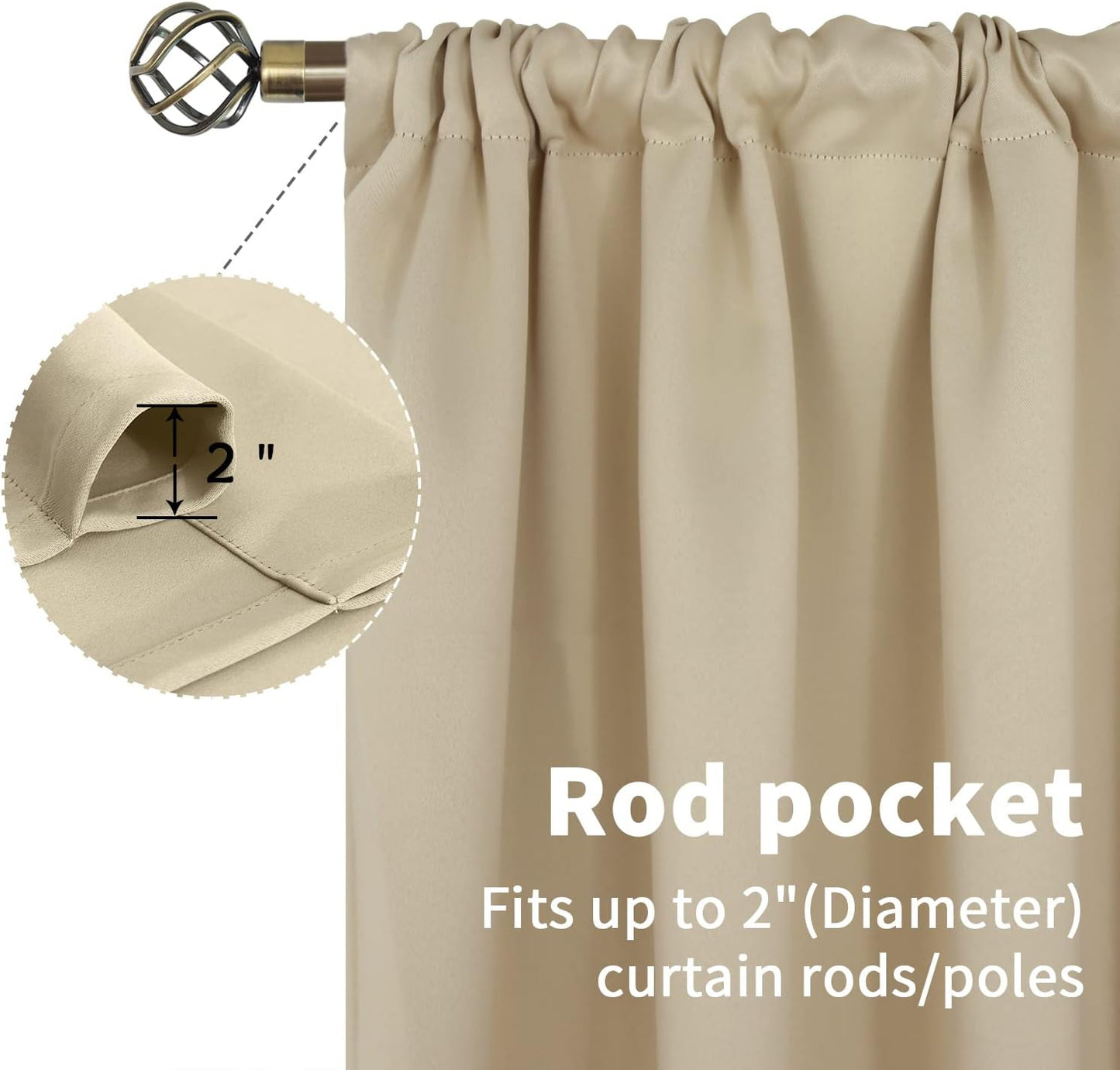 BGment Beige Blackout Curtains for Kitchen Cafe Window 34 x 40 Inch Long - Short Length Drapes with Rod Pocket Half Window Darkening Blinds for Bathroom Rv Bedroom, 2 Panels