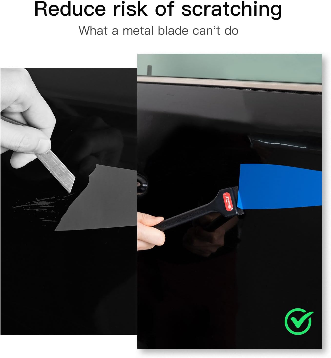 NEWISHTOOL 2 Pcs Long Handle Plastic Razor Blade Scraper With 100 PCS Spare Replacement Blades, Sticker Remover Glue Residue Tool for Hard to Reach Corner