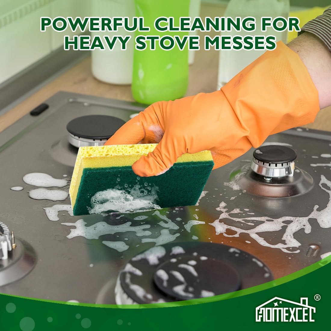 HOMEXCEL Sponges Kitchen 12pcs, Heavy Duty Sponges for Dishes, Scrub Cleaning Sponge for Non-Coated Cookware, Dishes, Pots, Pans, Dual Sided Dish Sponge for Kitchen, Household, Bathroom and More