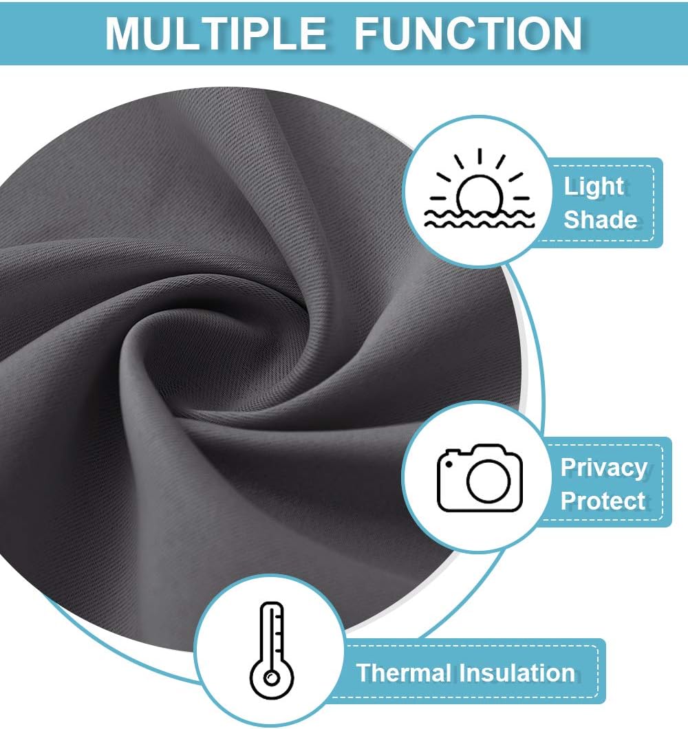 RYB HOME Grey Blackout Curtains - Thermal Insulated Noise Reducing Energy Efficiency Small Window Decor for Kitchen Bedroom Bathroom, 42 inches Wide x 45 inches Long, Gray, 1 Pair