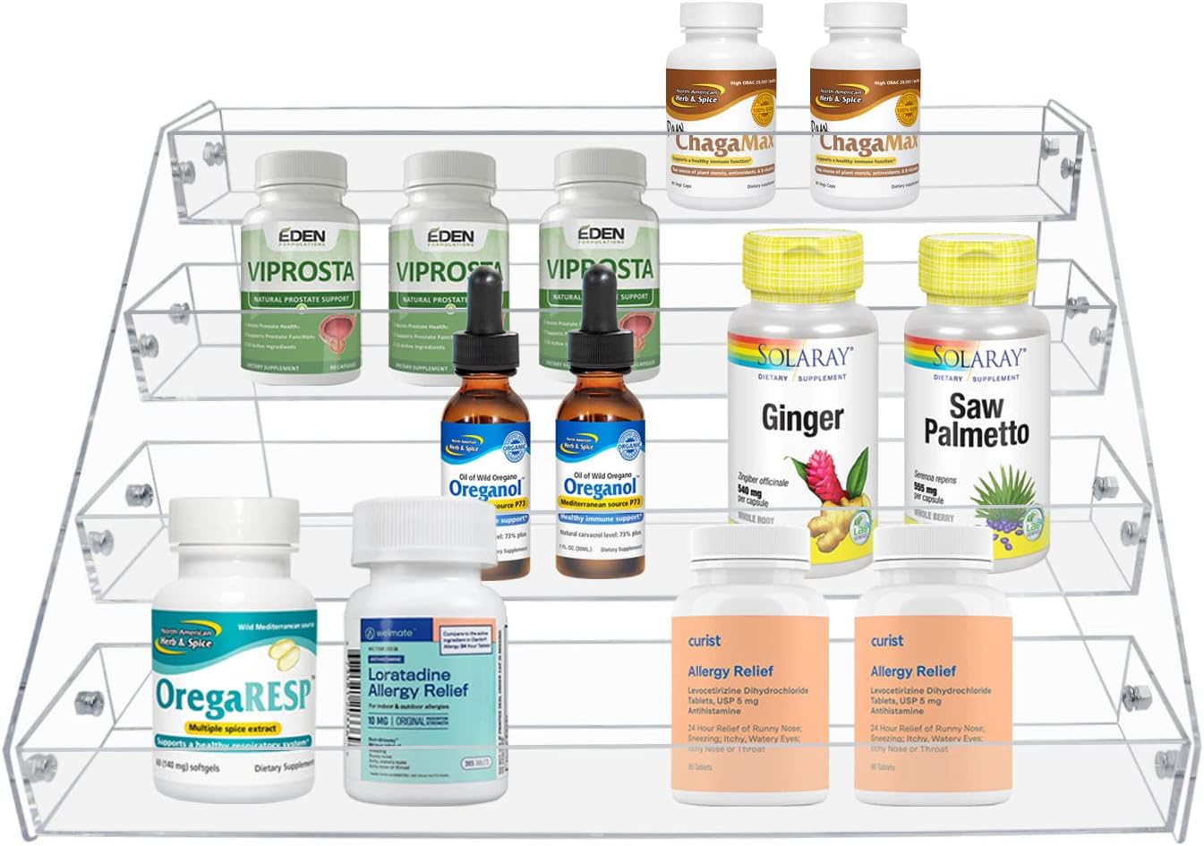 PMMASTO Widen Tiered Spice Rack, Seasoning Organizer, Clear Acrylic Vertical Shelves Can Organizer for Countertop, Cabinet, Pantry, Kitchen Organization and Storage - 4 Tier