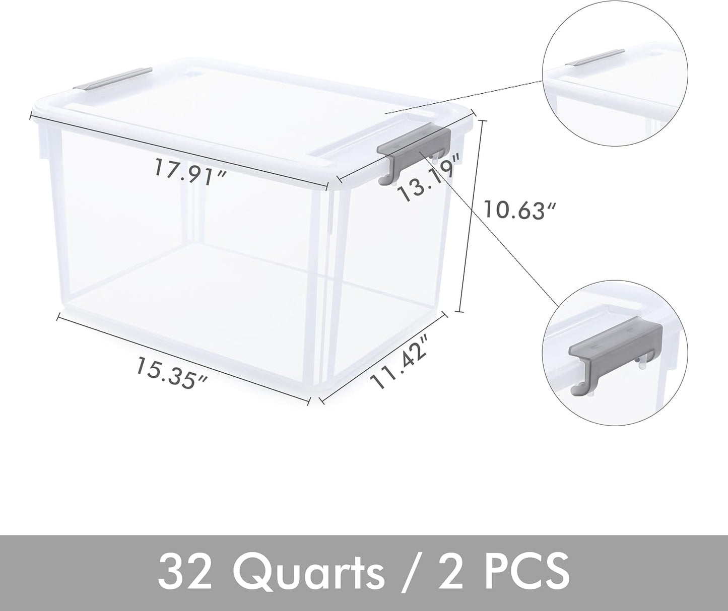 Citylife 32 QT Plastic Storage Bins with Latching Lids Stackable Storage Containers for Organizing Large Clear Storage Box for Garage, Closet, Classroom, Kitchen, 2 Packs