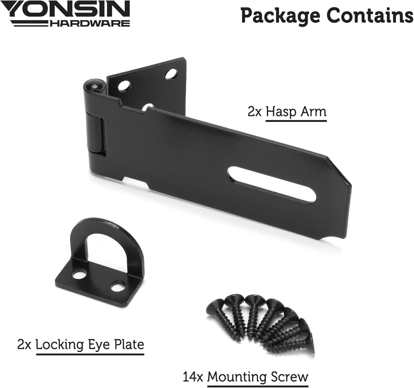 4" Door Padlock Safety Hasp Latch 2 Pcs, Door Hasp Clasp Lock Gate Shed Hasp Latch Lock for Door Window Cabinet Pet Cage Toolbox Shed Fence, 304 Stainless Steel, Matte Black Finish