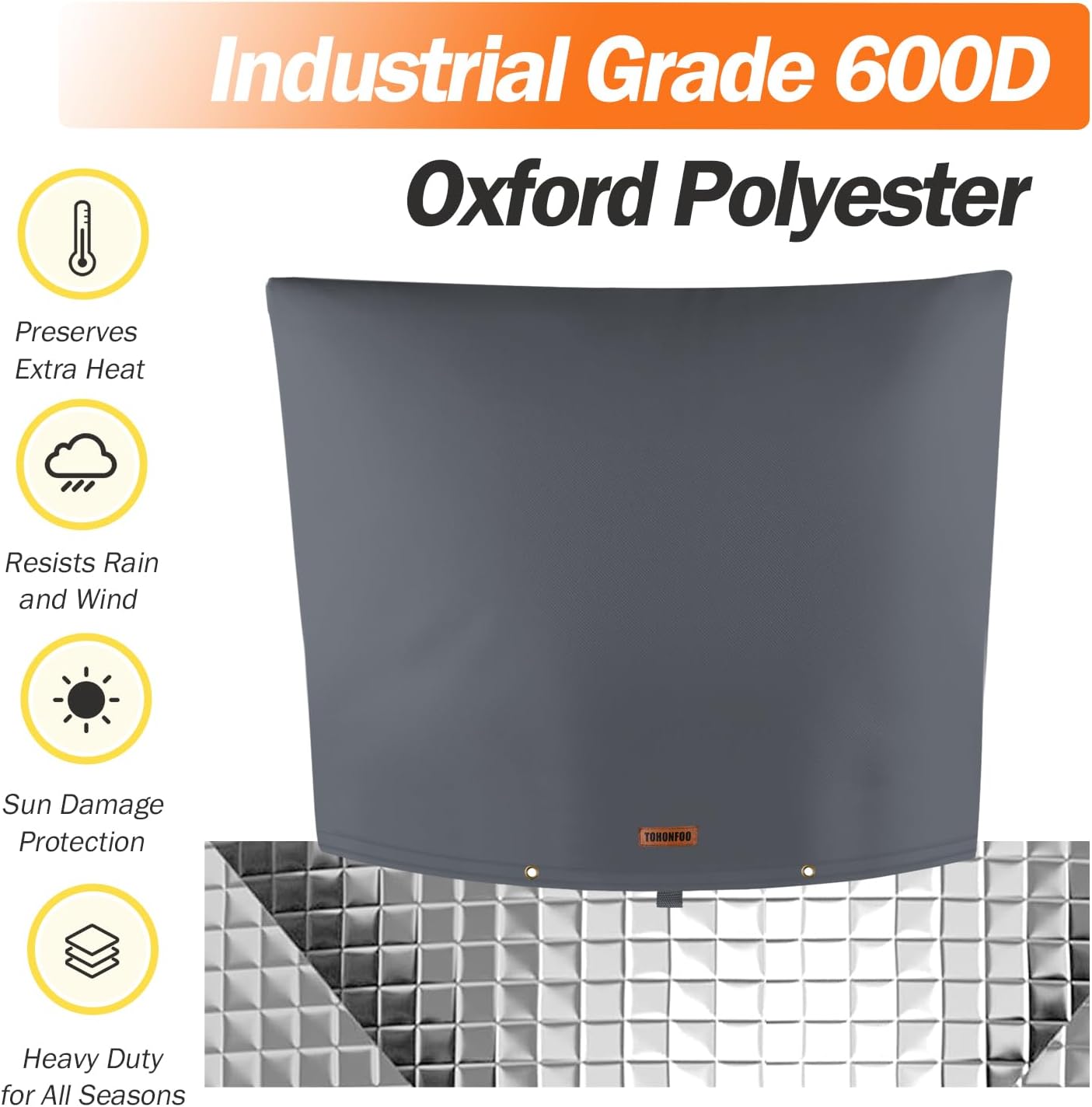 TOHONFOO Backflow Preventer Pipe Insulation Cover (5°F) - Irrigation Sprinkler Valve Insulated Pouch - Water Well Pump Cover - Sturdy 5 Layers for Winter Freeze Protection, 34" W x 24" H, Grey