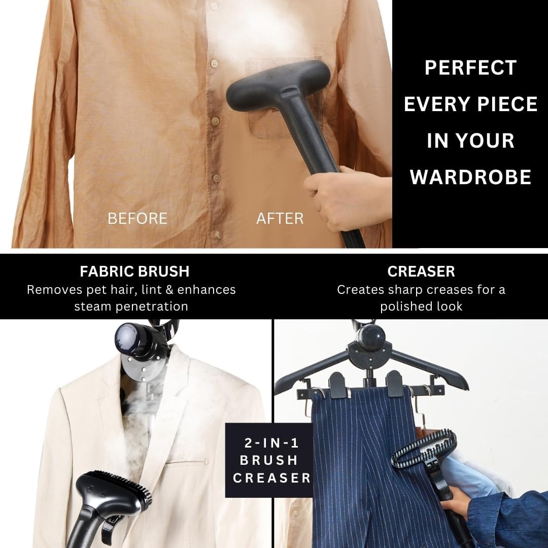 SALAV Heavy Duty Commercial Full-Size Garment Steamer with Foot Pedals and Extra Large 3L (101.5 oz) Water Tank, 1800 watts, 90+min of Continuous Steam (White)