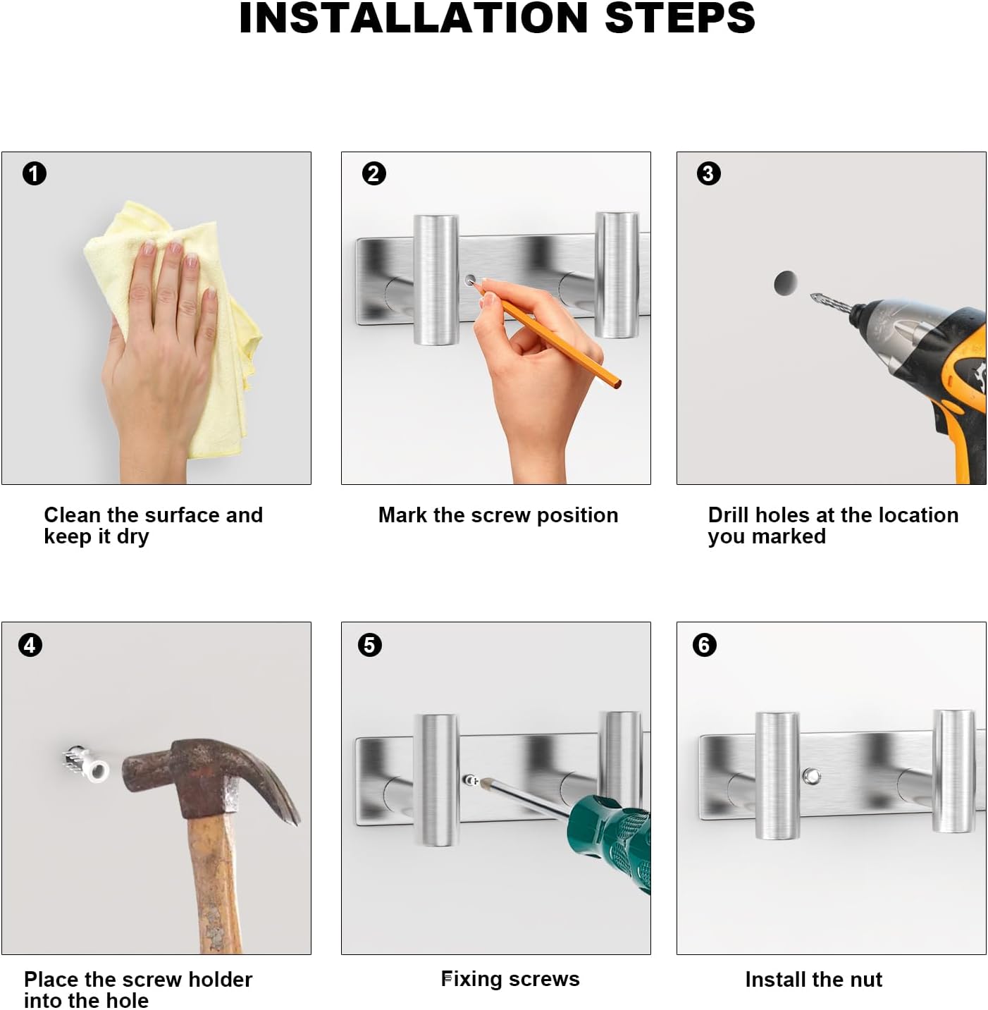 VAEHOLD Silvery Hat and Coat Wall Mount Rack - 5 Hooks for Robes, Bags, Keys, and Towels - Bathroom Towel Hanger Organizer (1 Pack)