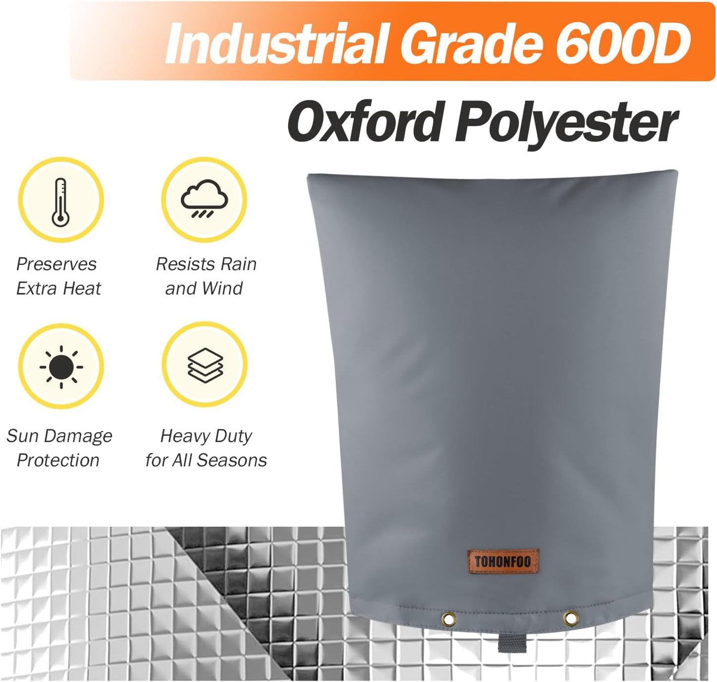 TOHONFOO Backflow Preventer Pipe Insulation Cover (5°F) - Irrigation Sprinkler Valve Insulated Pouch - Water Well Pump Cover - Sturdy 5 Layers for Winter Freeze Protection, 16" W x 20" H, Grey