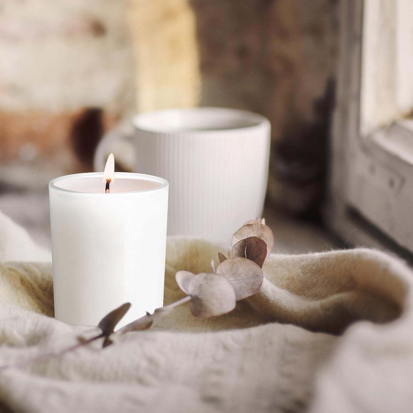 Thick Candle Jars for Making Candles 12 Pcs, 7 OZ Empty Jars with Wood Lids for Candle Making, Sample Container, Light White