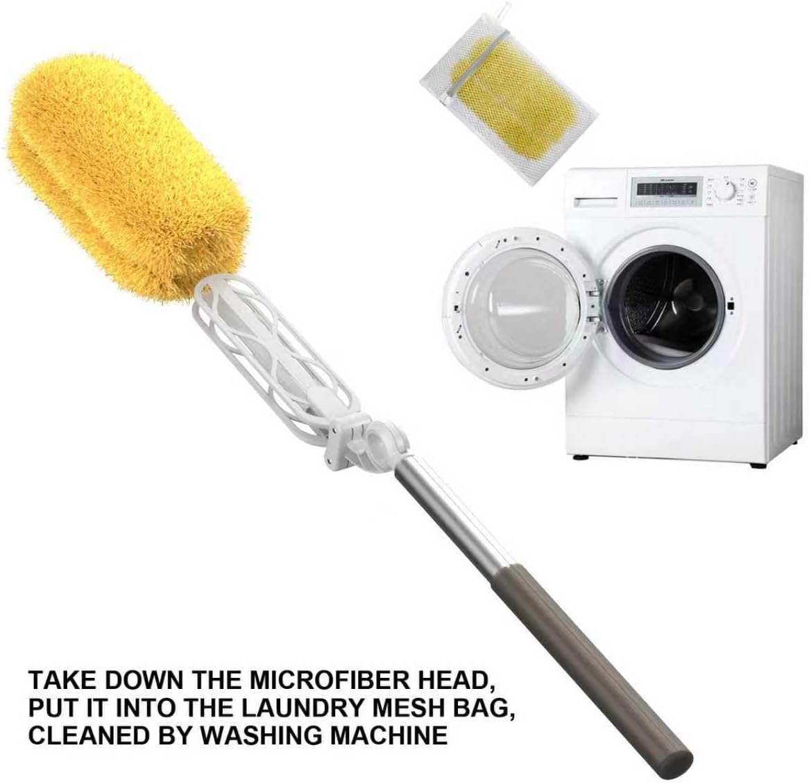 Long Handle Duster with 2 Replacement Heads, Washable Cleaning Duster Kit with Laundry Mesh Bag, Cobweb Duster, Extendable Dusting Tool for Home and Office