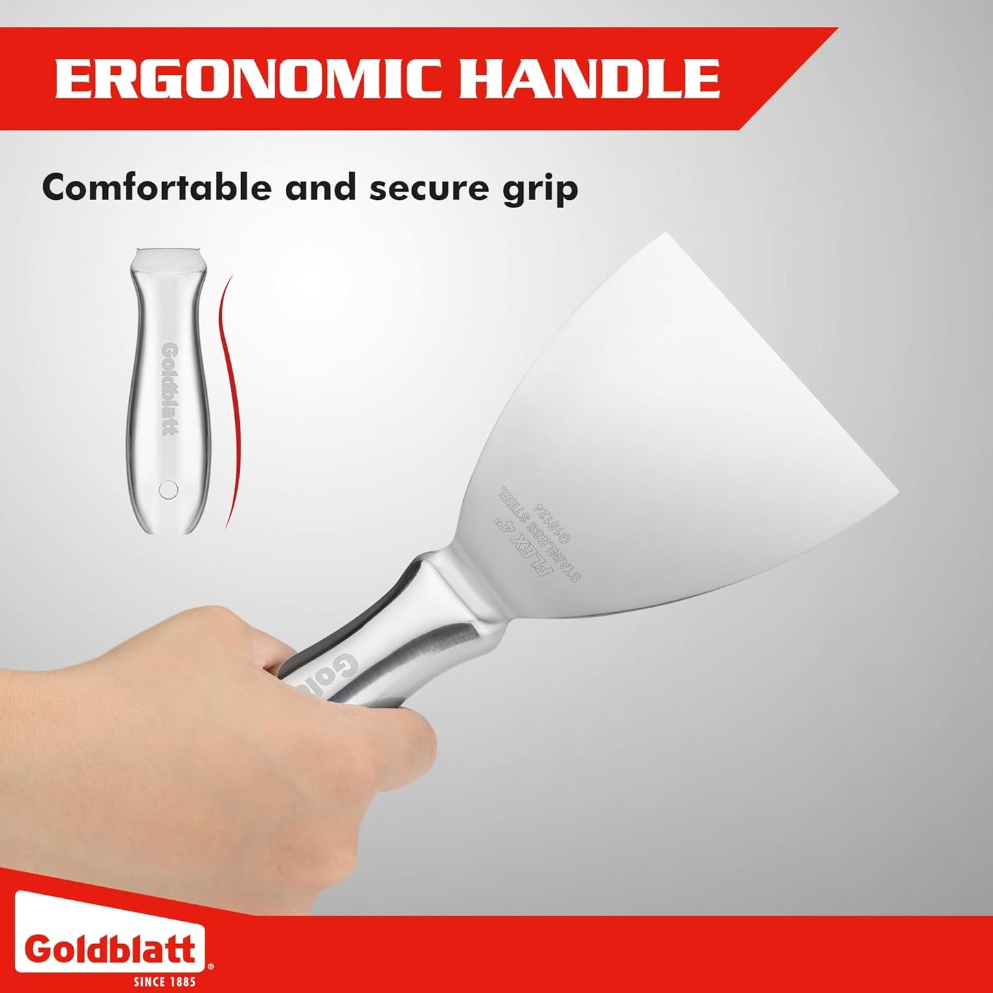 Goldblatt 4" Putty Knife, One-Piece Paint Scraper Tool, All Stainless Steel Joint Knife with Flexible Blade, Seamless Design, Metal Ergonomic Handle - for Drywall Repairing, Finishing and Scraping