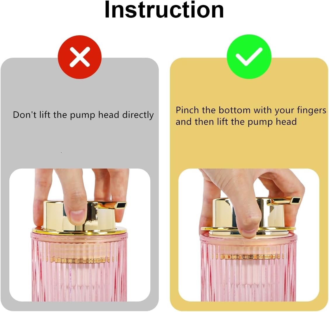 Pink Foaming Soap Dispenser, 12 Oz Glass Foaming Hand Soap Dispenser with Gold Pump, Bathroom Refillable Liquid Lotion Container Pump Ribbed Bottle for Kitchen Bathroom Decor, 1pc