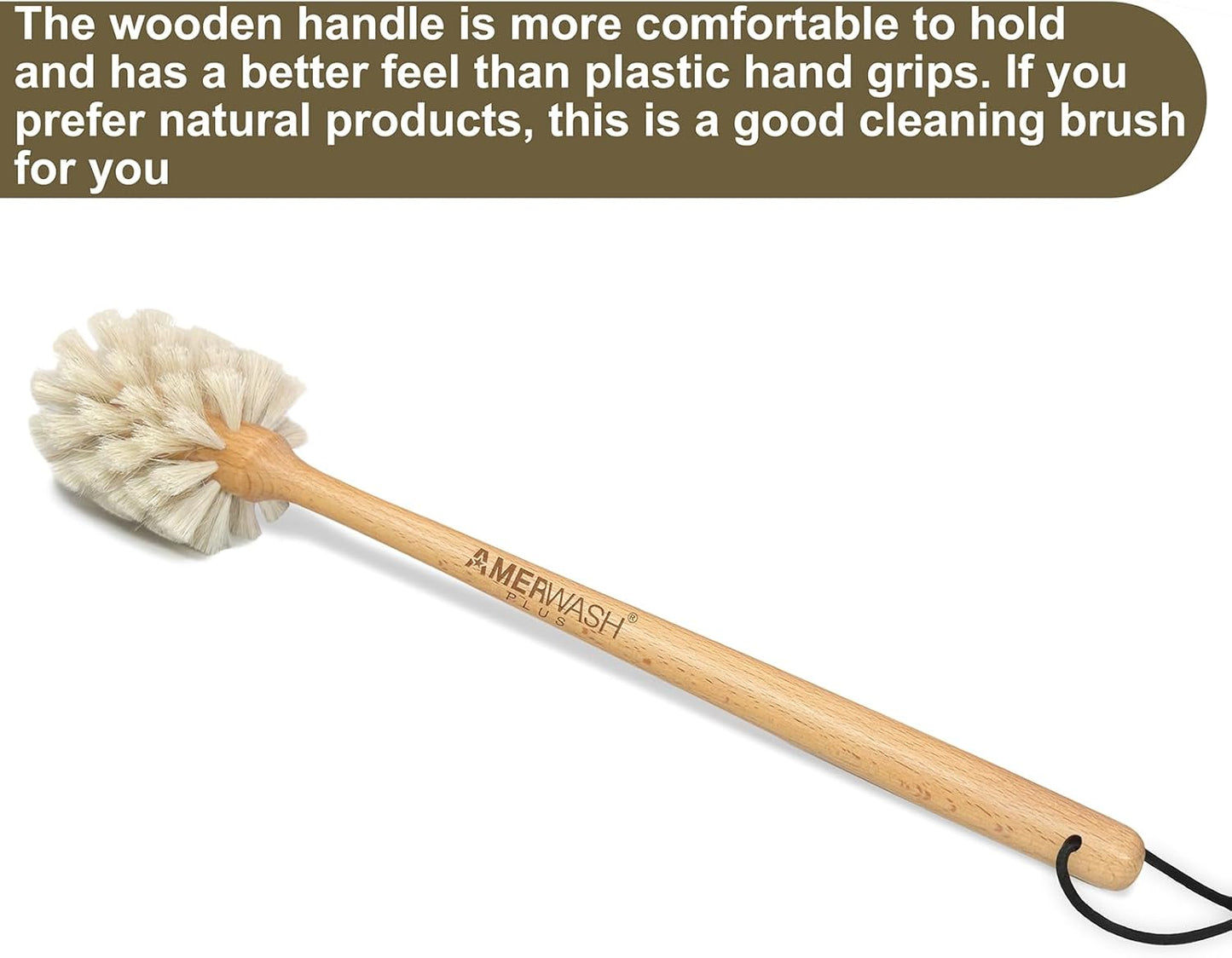 Bottle Brush Cleaner with Horsehair Bristles, 13-3/4 Inch Long Wood Handle Natural Cleaning Brush Cleans and Scrubs Wide Mouth Jars, Glasses, Vases, Mugs and Pitchers