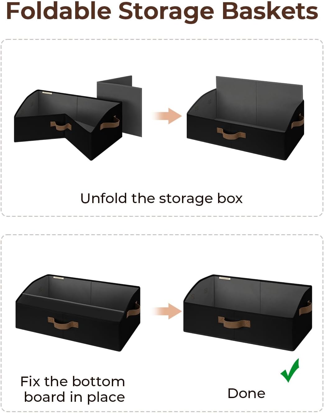 StorageWorks Closet Storage Bins, Trapezoid Organizer Box for Shelves, Fabric Clothes Bin, Foldable Organizing Baskets with Handles, Large, Black, 3-Pack