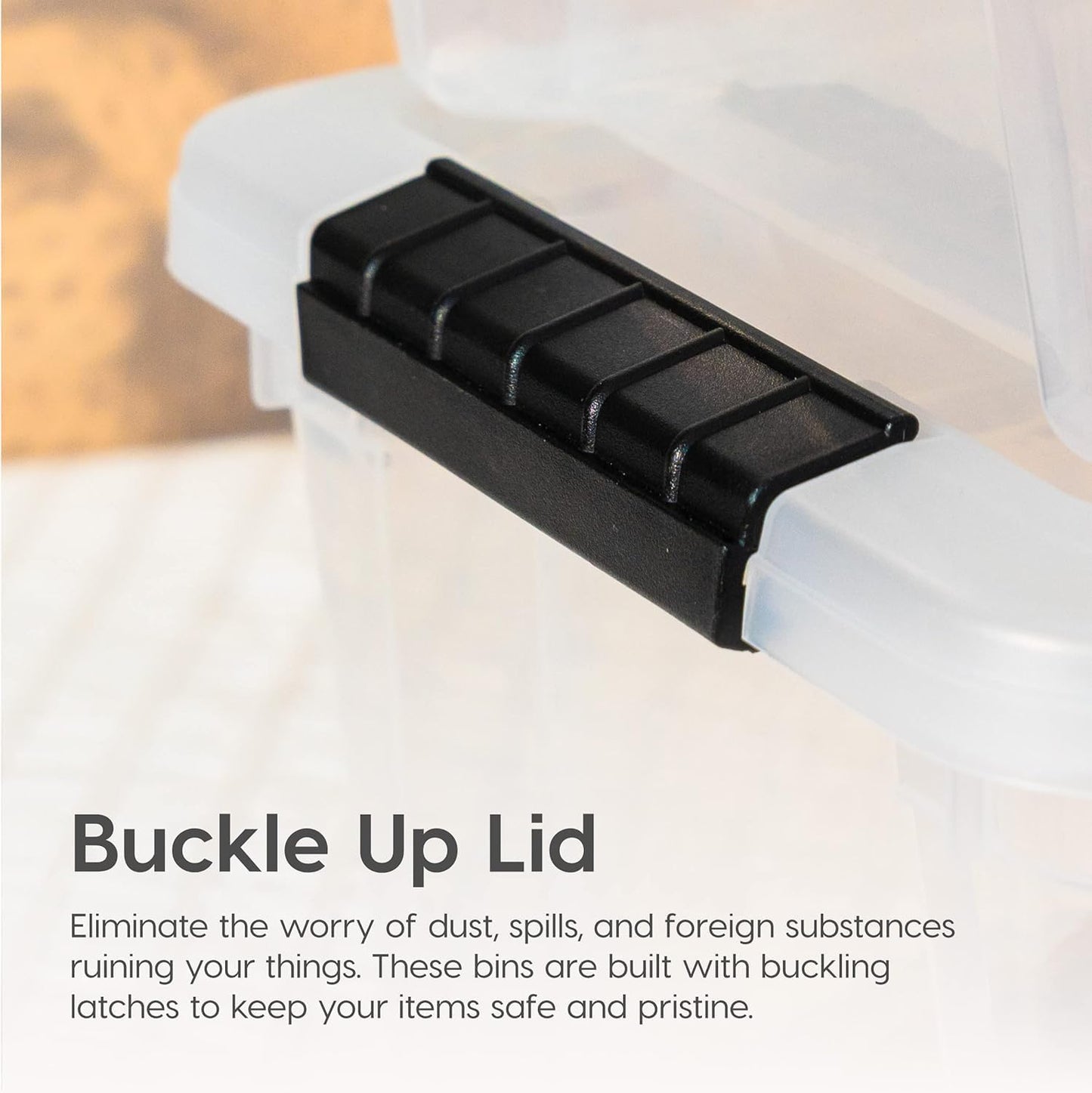 IRIS USA 32 Qt Stackable Plastic Storage Bins with Lids, 4 Pack - BPA-Free, Made in USA - See-Through Organizing Solution, Latches, Durable Nestable Containers, Secure Pull Handle - Clear