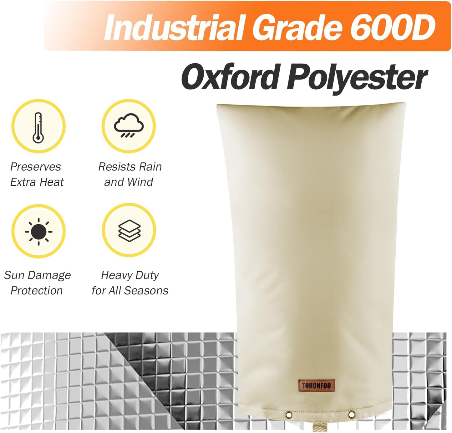 TOHONFOO Backflow Preventer Pipe Insulation Cover (5°F) - Irrigation Sprinkler Valve Insulated Pouch - Water Well Pump Cover - Sturdy 5 Layers for Winter Freeze Protection, 14" W x 26" H, Beige